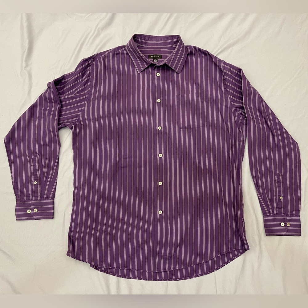 Van Heusen Men’s Purple Pinstripe Long Sleeve Button-Down Shirt